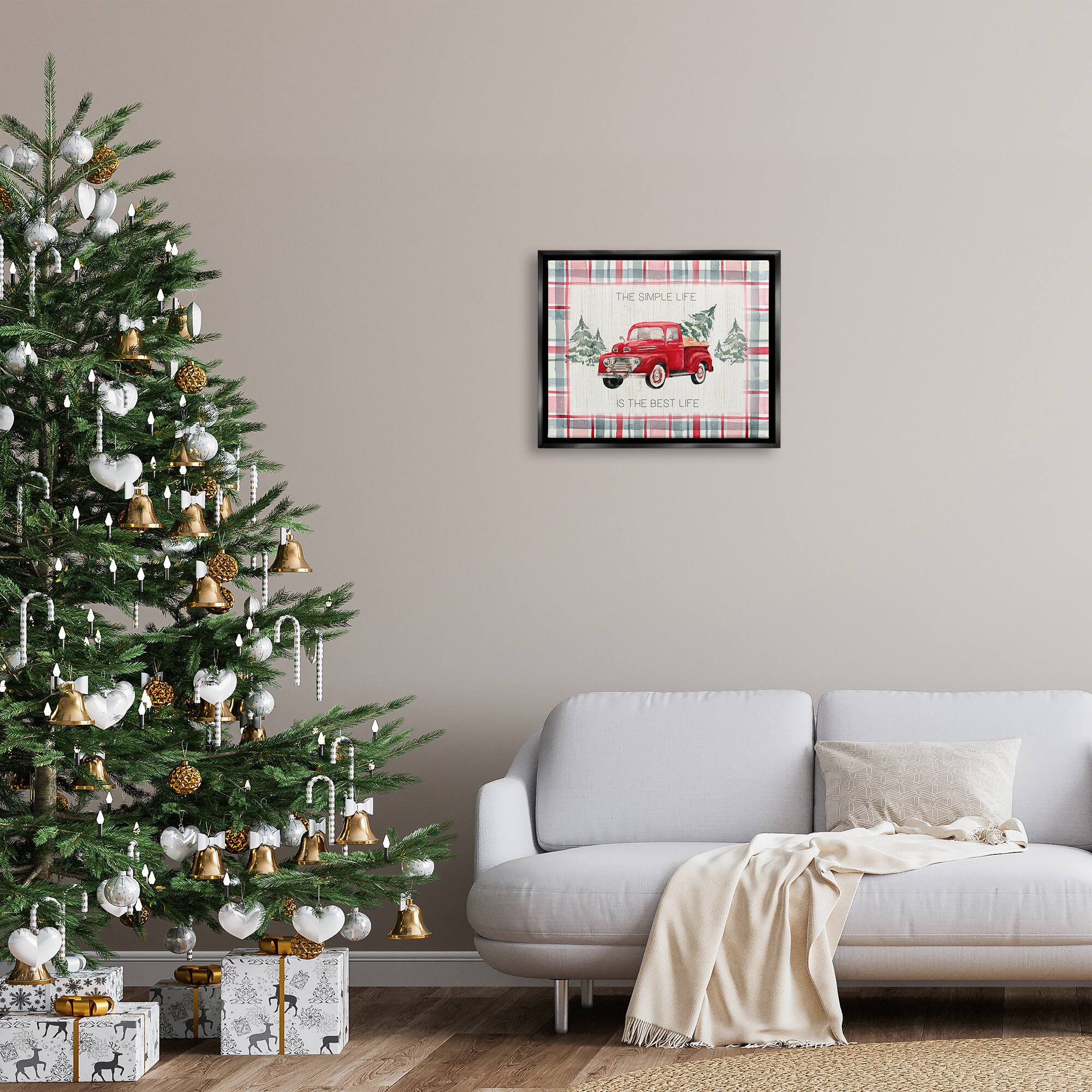 Stupell Industries Simple Life Is Best Plaid Truck Framed Floater Canvas Wall Art